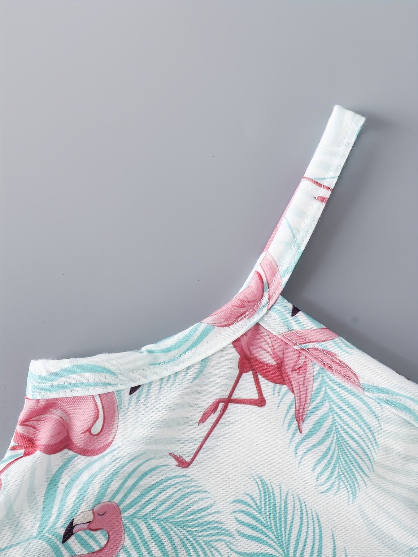 2pcs Toddler Girls Flamingo Cami Dress & Bow Straw Hat Set
