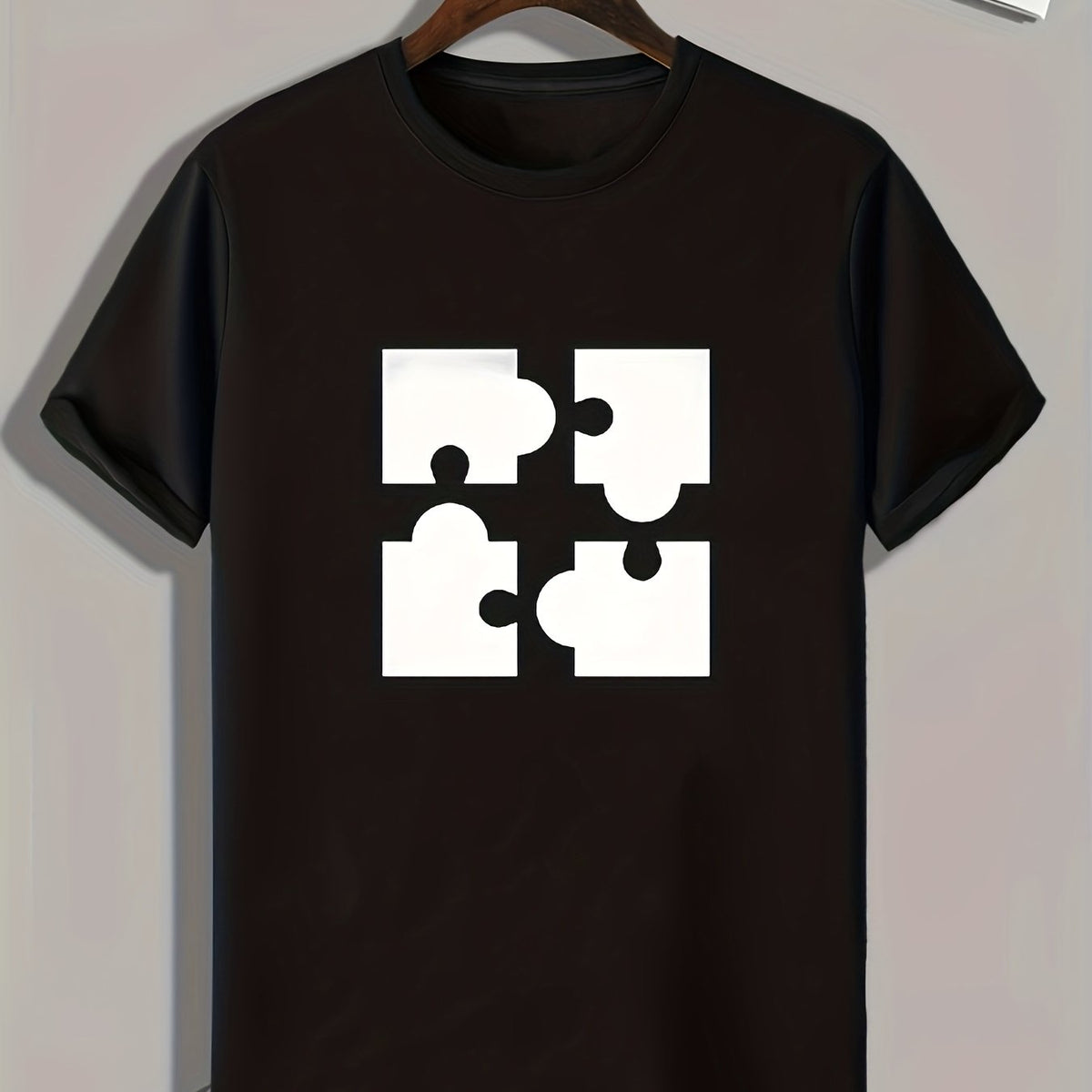 Puzzle Pattern Print Men's Sports T-shirt for Fitness Activities