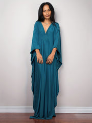 Boho Cover Up Plus Size Solid V Neck Maxi Kaftan Dress