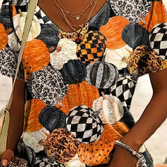  Halloween Blouse Women's Plus Allover Pumpkin Print Batwing Sleeve