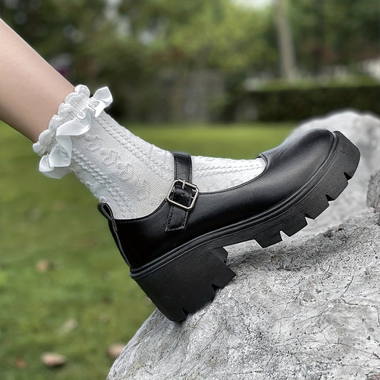Chunky Heeled Mary Jane Buckle Strap Platform Shoes