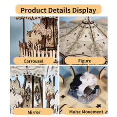 3D Wooden Puzzle Carousel Music Box Festive Christmas Gift