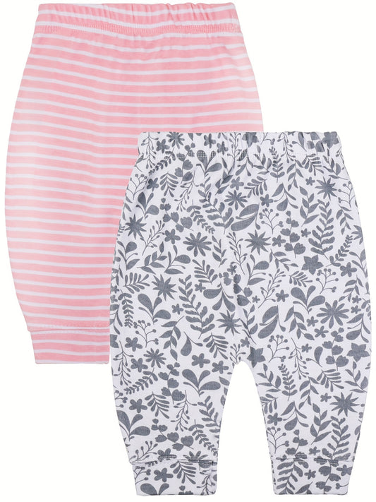 2 Pcs Comfy 100% Cotton Pants For Baby Girls 3-6 Months