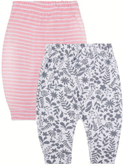 2 Pcs Comfy 100% Cotton Pants For Baby Girls 3-6 Months