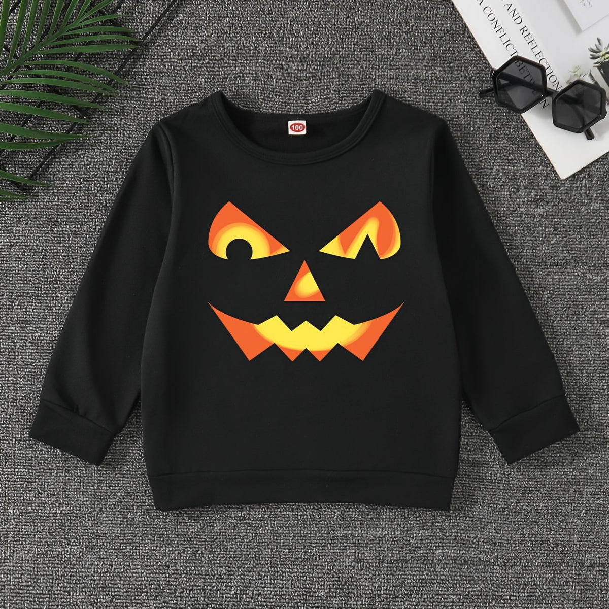 Halloween Pumpkin Face Print Boys Sweatshirt