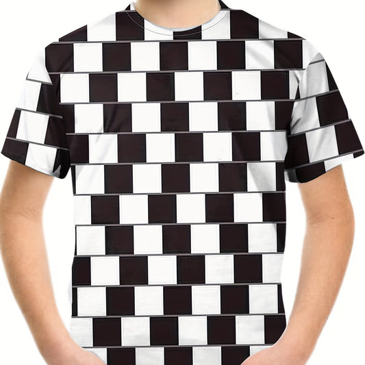 Breathable 3D Print Block Graphic T Shirt for Boys - Summer Outdoor