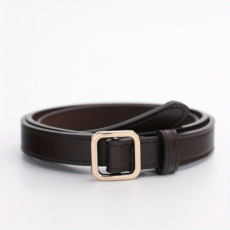 Coffee Vintage PU Leather Belt with Square Metal Buckle