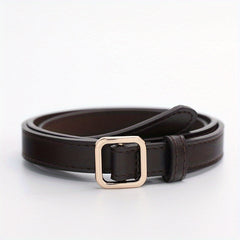 Coffee Vintage PU Leather Belt with Square Metal Buckle