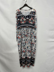  Boho Dress Colorblock Floral Print Long Sleeve Round Neck Dress