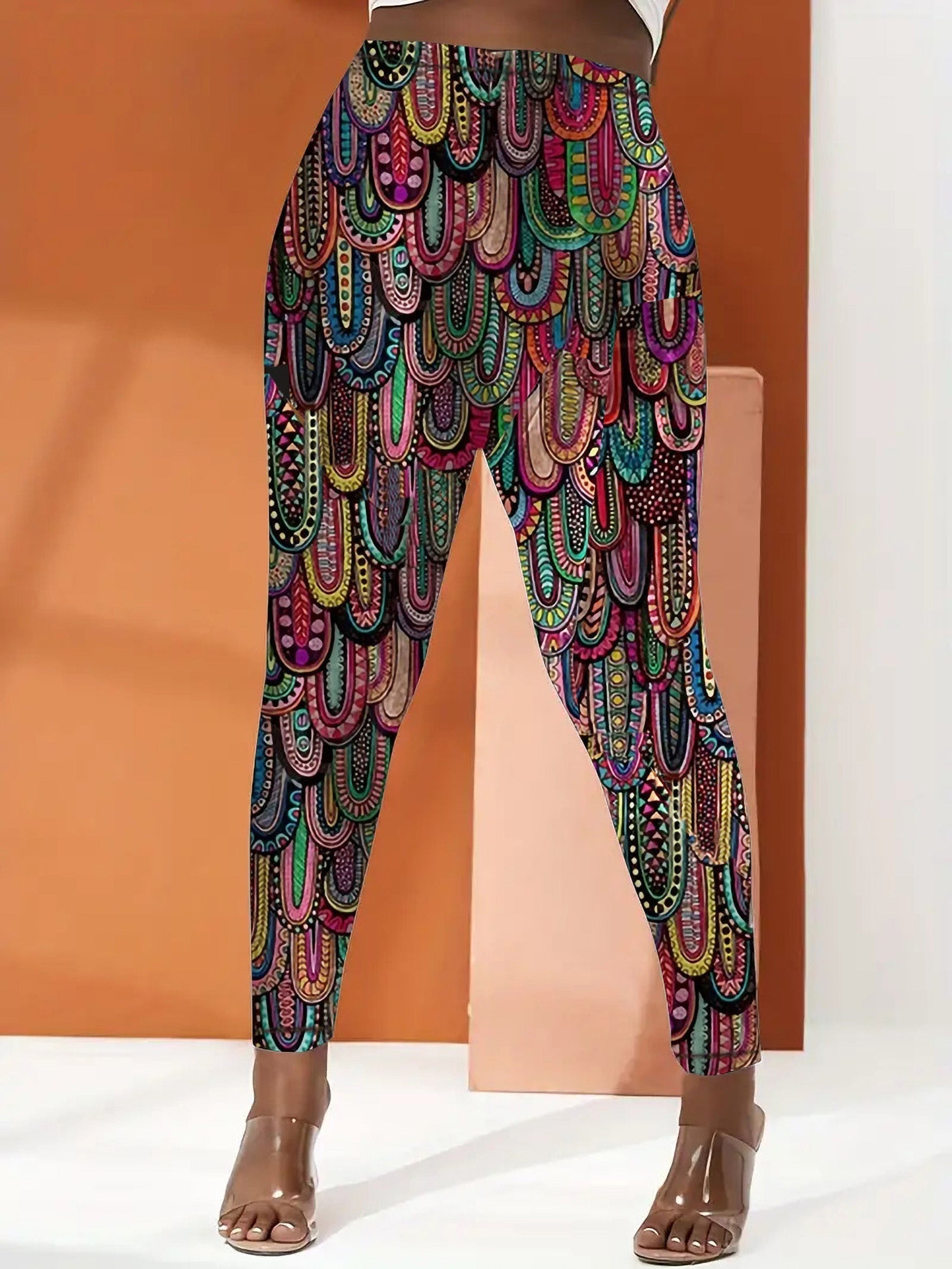  Paisley Print High Rise Boho Leggings