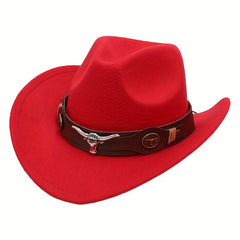 Western Cowboy Hat with Metal Bull Head