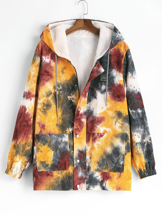 Men's Hooded Tie Dye Corduroy Zip Up Jacket
