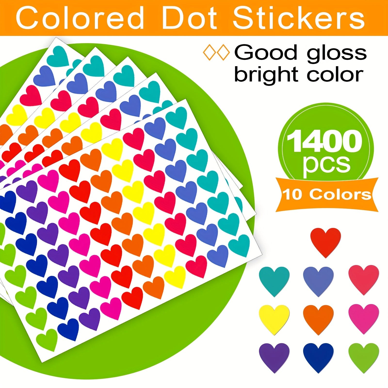 1400 Pcs Colored Heart Dot Stickers Coding Labels Sticky Dots