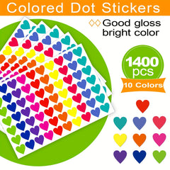 1400 Pcs Colored Heart Dot Stickers Coding Labels Sticky Dots