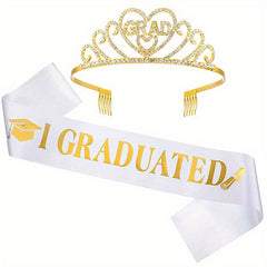 Graduation Party Crown Shoulder Strap Ribbon Golden Letter