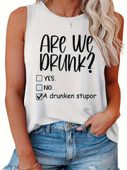  Casual Tank Top Women's Plus Slogan Print Round Neck Tank Top