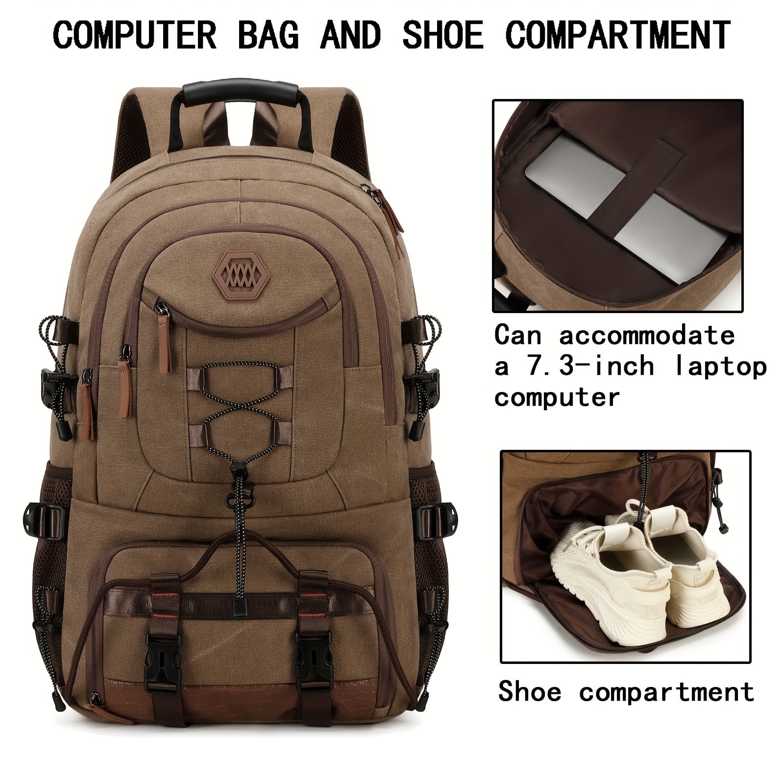 Large Hiking Backpack with Shoe Compartment & Laptop Sleeve