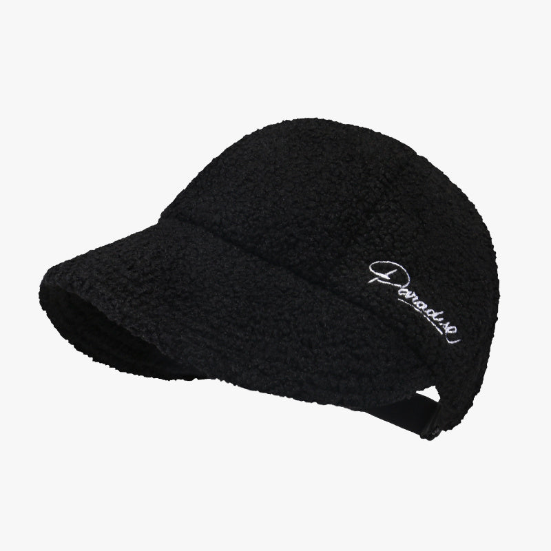 Letter Embroidery Baseball Cap Lamb Wool Winter Fisherman's Hat
