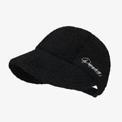 Letter Embroidery Baseball Cap Lamb Wool Winter Fisherman's Hat