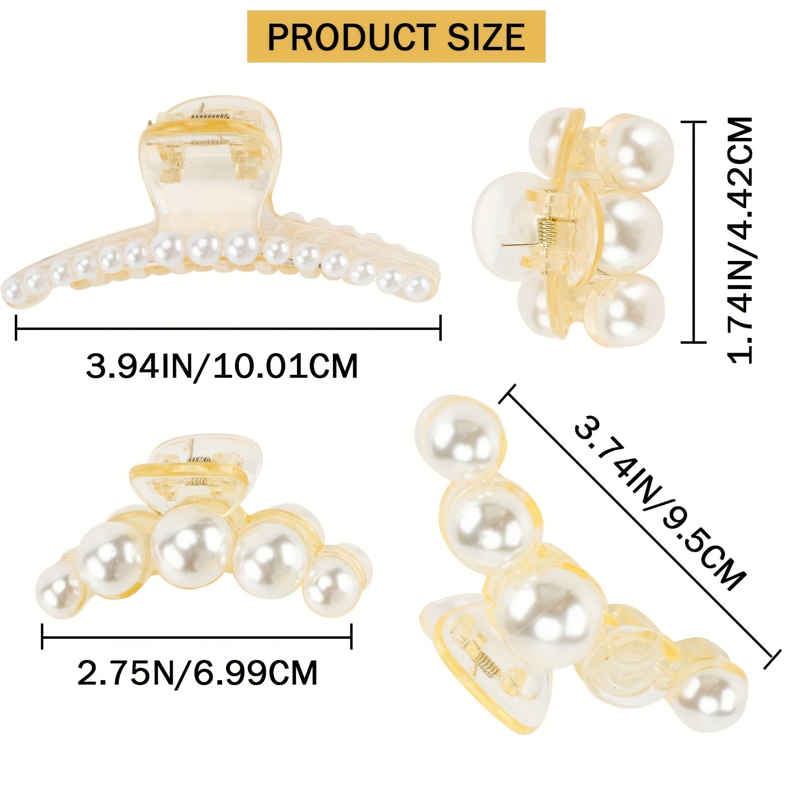 4PCS Faux Pearl Hair Claw Strong Hold Hair Jaw Clips Big Hair Clips Nonslip