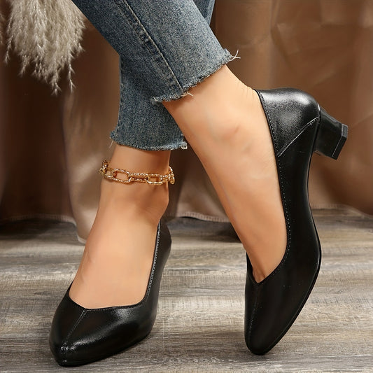Women's Chunky Heels Point Toe Work Shoes Solid Pumps