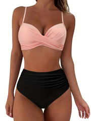 Floral Print Twist Spaghetti Straps Bikini High Waist Ruched 2 Piece Set