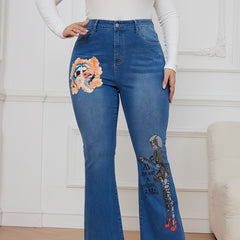  Goth Jeans Women's Plus Graphic Print Flared Leg Jeans