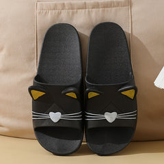 Cartoon Cat Slides Slippers PVC Lightweight Non Slip Floor Shoes Indoor Outdoor