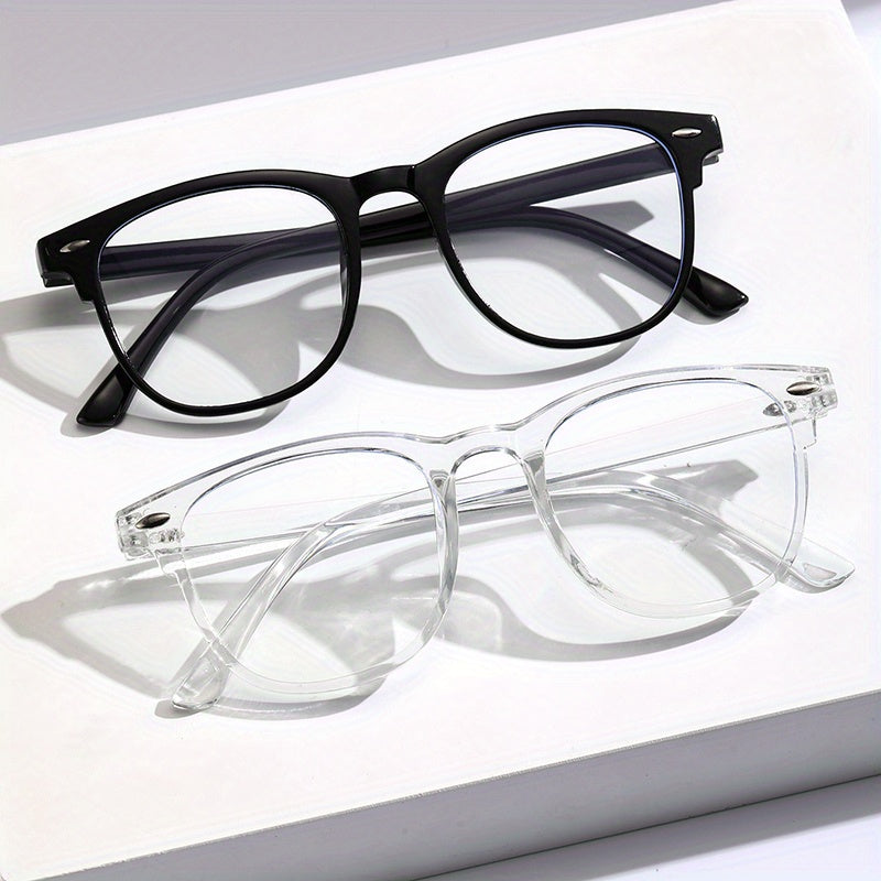 Men's Oval Frame Glasses Anti Light Retro Zipper Case