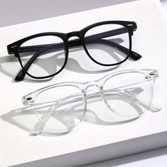 Men's Oval Frame Glasses Anti Light Retro Zipper Case