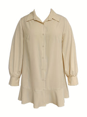  Lantern Sleeve Ruffle Trim Shirt Dress