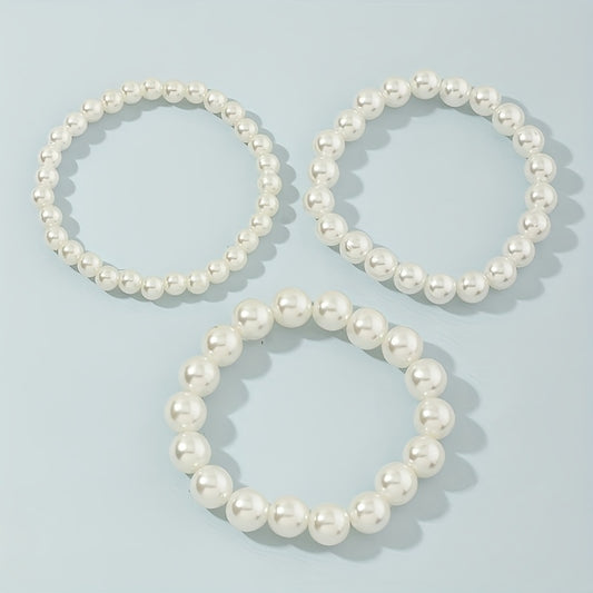 3pcs Girls Faux Pearl Beaded Bracelet Birthday Gift