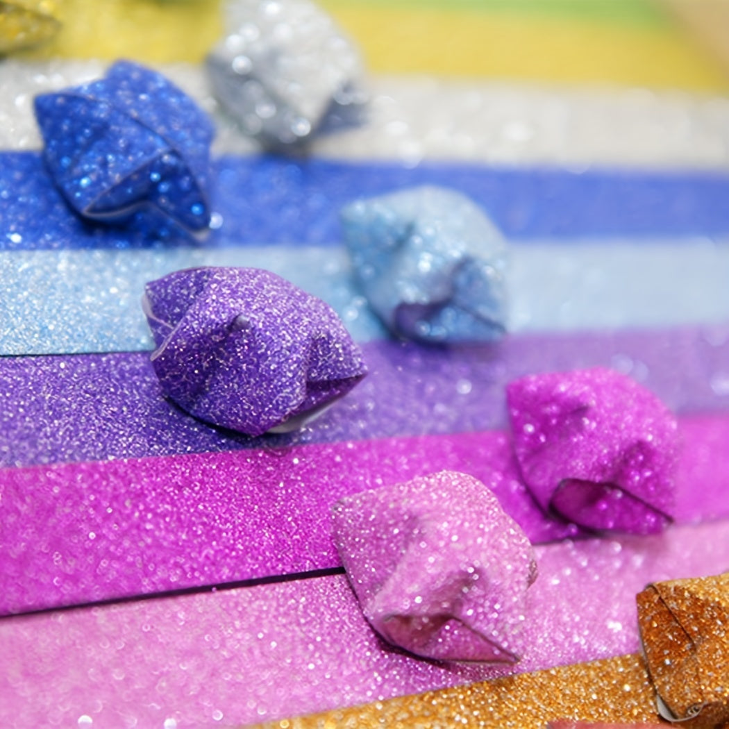 360pcs Vibrant Glitter Star Origami Paper Strips - Creative Decoration