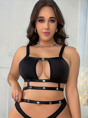  Punk Bra Solid Cut Out Studded Detail Hook & Eye Sexy Bra