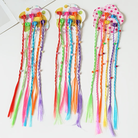 Girls Colorful Braided Wig Hair Extensions Hair Clips Hair Accessories