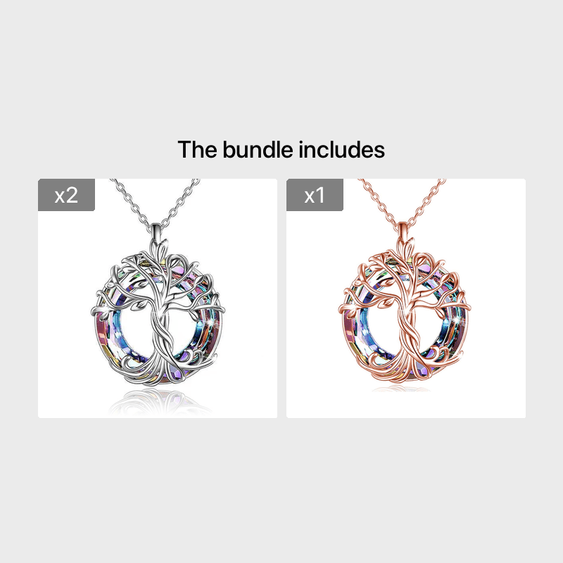 Tree Of Life Necklace Round Rainbow Crystal Pendant Birthday Gift