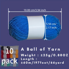 10pcs Solid Yarn In 10 Colors For Knitting Crocheting Weaving 25g