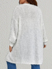  Longline Fuzzy Solid Cardigan Women's Plus Slight Stretch
