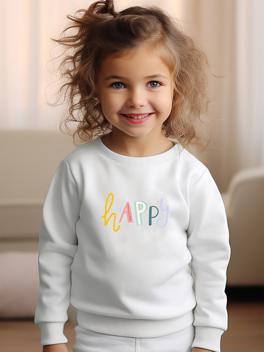 Girls Happy Pattern Crew Neck Sweatshirt for Spring Fall Christmas Gift