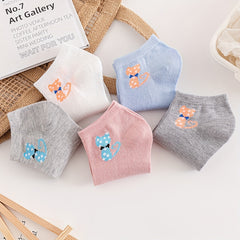 5 Pairs Cartoon Spotted Cat Short Socks Cute Ankle Stockings Women's Hosiery