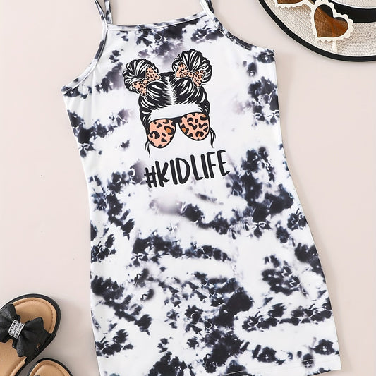 Toddler Girls Tie Dye Figure Graphic Cami Dress for Summer Party