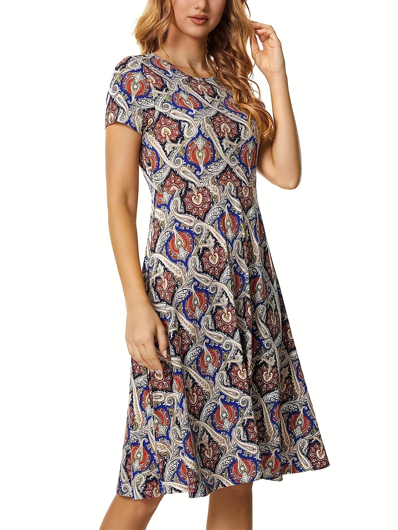Paisley Print Dress Casual Short Sleeve Summer Dress
