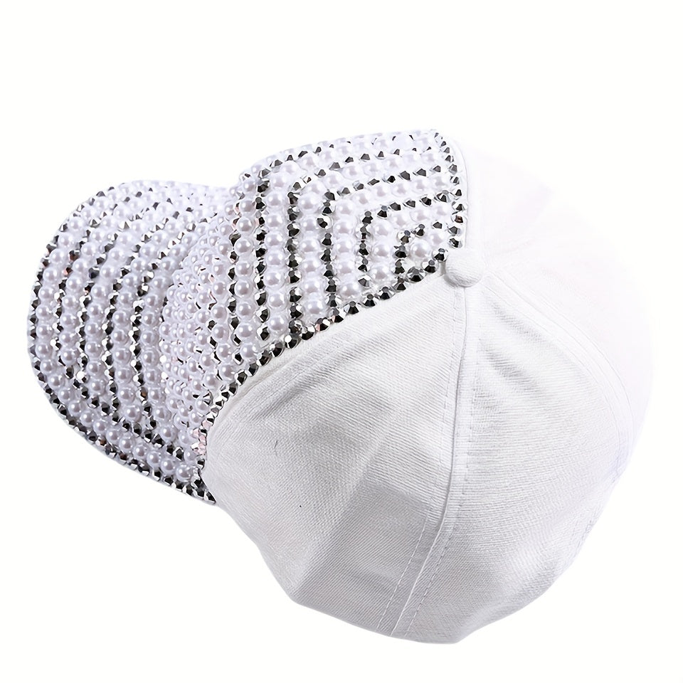 Rhinestone Pearl Baseball Cap Sun Hat Women