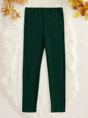  Solid Ribbed Knit Straight Leg Trousers