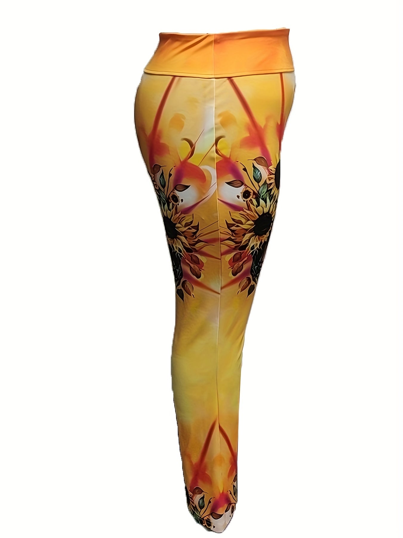  Skull & Sunflower Print Elastic High Rise Stretch Pants