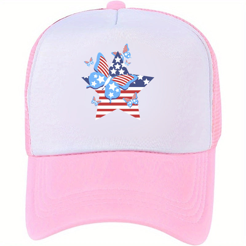 Butterfly Star Pattern Trucker Hat Flag Print Mesh Breathable Baseball Cap