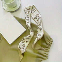 Khaki Letter Graphic Silk Like Scarf Headband Streamer Hair Tie Long Bow
