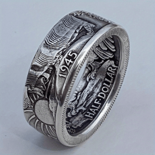 Vintage Men's Coin & Letters Rings 2 Colors Size 6-13