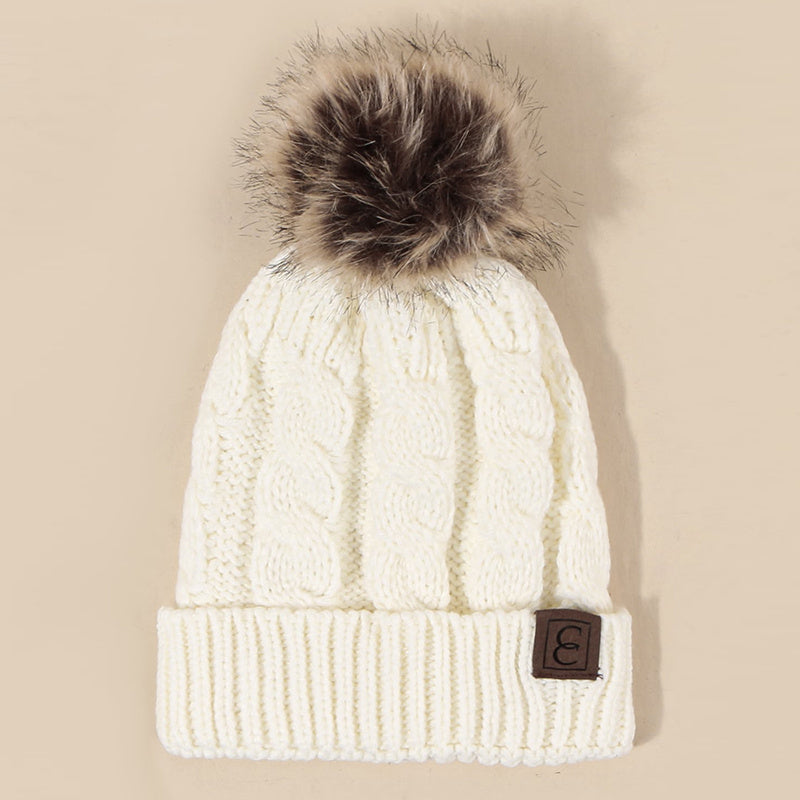 Winter Cable Knit Pom Pom Beanie Hat