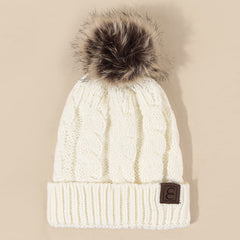Winter Cable Knit Pom Pom Beanie Hat